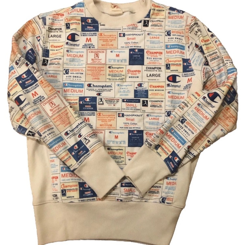 Champion Men’s XS Reverse Weave All Over Print Logos Sweatshirt Crew Women’s SM
